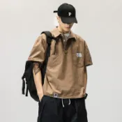短袖polo衫男夏季工裝襯衫日系復古寬鬆半袖設計感t恤痞帥襯衣ins襯衫 短袖 涼感 雪紡 8色 韓國 防皺 素面