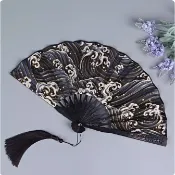 和風灰色海浪絹扇 布面折扇 空白扇子 7吋摺扇 折扇7寸23公分扇子 單面印刷棉布扇面 古風 隨機附扇墜及扇套