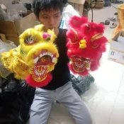 (寬14cm)中秋節迷你舞獅頭及Tet裝飾,風水裝飾舞獅頭(手刺)