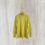 *♡*日本製/芥末黃/50%羊毛/咖圓點套頭針織上衣/S/近新/二手衣《Anna的百寶箱》