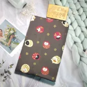 FEN手工小鋪-F系列-和風系列-日式和風不倒翁貓棉布料布書套-布書衣可適用A5規格-25K筆記本-現貨