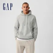 【GAP】男裝|素色/拼接刷毛帽T-淺灰色(737296)