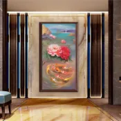 適合客廳玄關2020新款5d鑽石畫滿鑽玄關豎版九鯉魚富貴牡丹花點鑽十字繡鑽石繡