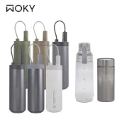 【WOKY 沃廚】純鈦Ti遛遛杯750ml(附Tritan彈跳粗吸管)+透明瓶800ml/純鈦200ml