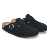 Birkenstock Boston 麂皮半包拖鞋 男女 黑色 一般寬真皮勃肯 波士頓 經典懶人鞋 反毛皮穆勒鞋 軟木休閒涼鞋 1027142