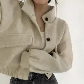(店+)【Uicy】台灣發貨復古立領寬鬆外套 外套 防曬外套 女裝 上衣 衣服【J301】
