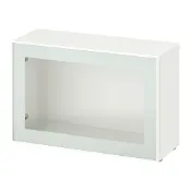 【IKEA 宜家家居】BESTÅ 層架組附玻璃門板, 白色 glassvik/白色/淺綠色 透明玻璃, 60x22x38 公分
