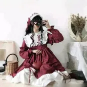 萬聖節女裝 洛麗塔 cos 原創Lolita洛麗塔裙子 軟妹子蘿莉大裙擺學生可愛OP長袖連衣裙