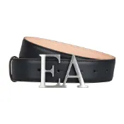 EMPORIO ARMANI銀灰字LOGO牛皮扣式皮帶(黑x粉膚)