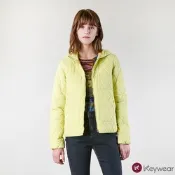 KeyWear奇威名品 玩色插袋連帽鋪棉外套-黃綠色