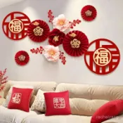  24H🚀新年裝飾壁貼 馬年墻貼 春節佈置 2026 節慶裝飾品 除夕過年客廳場景紙扇花福字貼背景墻 YZ5R
