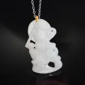 【喜緣玉品】天然A貨翡翠 冰白糯 威靈顯赫 中壇元帥 三太子 玉珮(直)