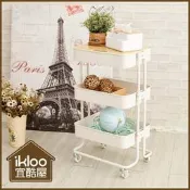 補貨中~【ikloo】工業風上木板三層收納置物籃/推車-清新白/簡約收納箱/收納櫃/組合櫃/公文櫃 BCF46