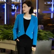 EPISODE - 設計感羊毛毛呢短版小香風外套135009（藍）