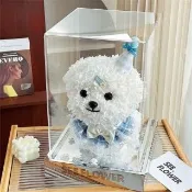 可愛永生花 馬爾濟斯狗永生花束 生日快樂款禮物 送女友朋友生日禮物