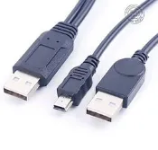 量多更便宜-二合一Mini usb轉usb 2.0帶輔助供電接移動硬碟雙頭USB資料充電線  [322119]W258-