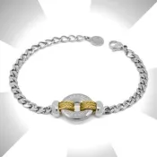 【CHARRIOL 夏利豪】預Bracelet Zen 禪風手鍊 銀圓盤飾件金鋼索款-加多重好禮 C6(06-401-1232-5)