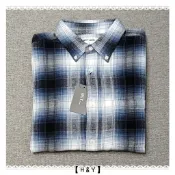**尺寸L** NET男釘扣領格紋法蘭絨長袖襯衫-藍色