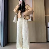 【AS 梨卡】女裝 長褲 棉褲 防風保暖  翻邊直筒褲 高腰長褲 休閒寬褲 百搭 VG217