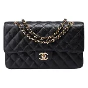 【CHANEL 香奈兒】經典FLAP菱格荔枝紋小牛皮金鍊COCO包(黑色_23CM)