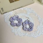 MUMU 優雅紫大花花耳勾式耳環 925銀針 HAND MADE