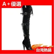 【娜這樣｜生活選品】過膝靴女 大尺碼扣帶黑色亮麵漆皮高筒靴 13CM 15CM 17CM 20CM 高跟長靴性感顯瘦美腿