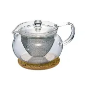 【HARIO】茶茶急須_日本耐熱玻璃沖泡壺--附濾網&防熱墊-450ml-丸型-日本製(CHJMN-45T+CMT-M)
