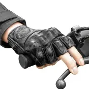 【ROCKBROS洛克兄弟】皮革機車短指手套(防摔透氣皮革騎士手套 夏季防滑防護半指手套 重機腳踏車通用款)