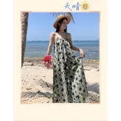 台灣現貨🔺天晴日☀️印花 波西米亞 民族風 細肩 綁腰 露背 渡假 沙灘裙 性感 連身裙 洋裝 長裙 孕婦洋裝 荷葉