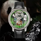 【Hanboro 衡寶】013熊貓系列 機械男錶 46mm 日月星辰顯示 雙面鏤空 真皮錶帶