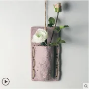 九土手作吊繩花器吊掛花盆粉紫色不含花插花掛繩花器 陶瓷花器花盆植物壁飾手工花器插花器日式牆壁掛飾壁掛花器DER0034