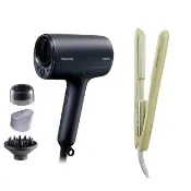【Panasonic 國際牌】高滲透奈米水離子吹風機+直捲兩用造型器-抹茶歐蕾 (EH-NA0J-A+ EH-HV31-G)