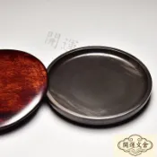 ✨ 開運文舍✨天然原石硯臺中國四大名硯歙硯圓形硯臺手工製作金星石研墨汁硯臺