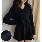 「M~XL。台灣現貨」休閒連帽 內磨毛 縮腰傘擺洋裝 (P1209)