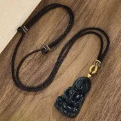 (店+)【KEDDY】吊墜-足金999-編繩項鍊-觀音像-佛像-保平安-首飾-飾品-項鍊-男生項鍊-和田玉- -雕刻-護身符-玉珮