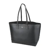 【BURBERRY 巴寶莉】BURBERRY LONDON TOTE燙金LOGO小牛皮開口式手提/肩背托特包(大/黑x內裡格紋)