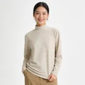 (店+)【OTTO服飾】細條紋半高領內刷毛保暖上衣 卡其 M-L