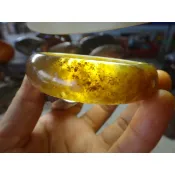 天然清透海洋魚子紋黃海草玉髓厚寬版手鐲→B345