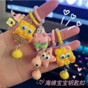 ✨臺灣出貨✨海綿寶寶派大星鑰匙扣情侶可愛卡通鈴鐺掛件少女書包配飾學生閨蜜