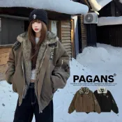 【PAGANS STORE】美式 復古 克羅心 十字架 造型 毛領 座山雕 絨毛 鋪棉 boxy寬短版 工裝 夾克 外套