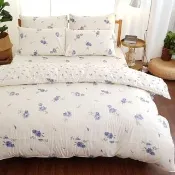 【LUST】台灣製 100%精梳純棉、單人3.5尺床包/枕套組《不含被套》、藍莓鄉村(40支233織)