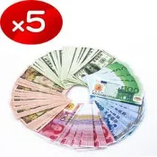 【金發財金紙】冥國五合一幣-含台幣民幣歐元日幣美金 -5入組(金紙-冥界財富系列)