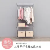 比架王 荷重型 90x45x180cm三層單桿衣櫥(電鍍插管) /鐵力士架/波浪架/衣物收納/換季/收納衣架