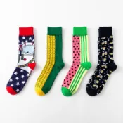 歐美男士中高筒襪 個性棉襪子 時尚多彩情侶襪 快樂襪子