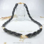 珍珠林~三條捲股項鍊~4MM黑膽石、天然淡水珍珠~展示樣品出清#280+13/281+13