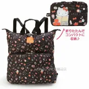 asdfkitty可愛家精品店 asdfkitty*KITTY 黑底紅蘋果 可折疊 收納 後背包 手提袋 購物袋-日本正版商品