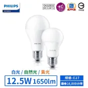 【飛利浦PHILIPS】LED E27/12.5W超極光真彩燈泡 (黃光/自然光/白光)【實體門市保固二年】