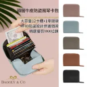 【BAGGLY&CO】克朵爾頭層牛皮防盜風琴12卡1隔層卡包(淺藍/藕粉/焦糖/棕/黑)