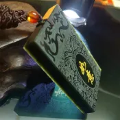 台灣現貨和闐玉塔青料復古龍吉祥如意雙面雕工吊墜項鍊(附材質鑑定書一份)