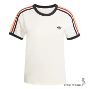 Adidas 短袖上衣 女裝 棉質 修身 三條線 米白【運動世界】KE9381